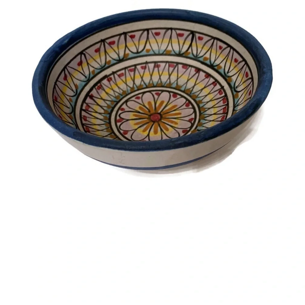 VIETRI BOWL WHITE BLUE YELLOW BROWN RED PINK POTTERY TERRACOTTA HANDMADE ITALY
